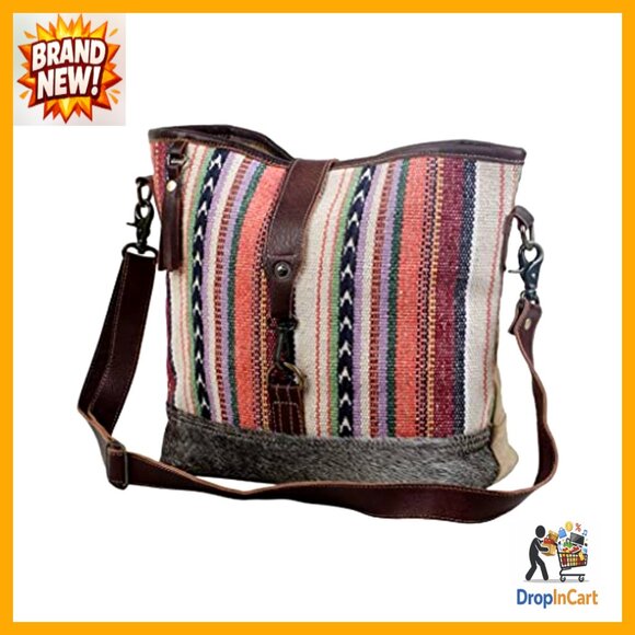 Myra Bag Aesthetic Shoulder Bag Upcycled Cotton & Leather S  Multicolored Shoulder Bag Upcycled Cotton Leather Boho Vintage Travel Purse